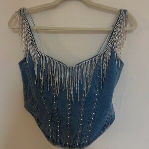 NWOT Custom Bedazzled Denim Corset